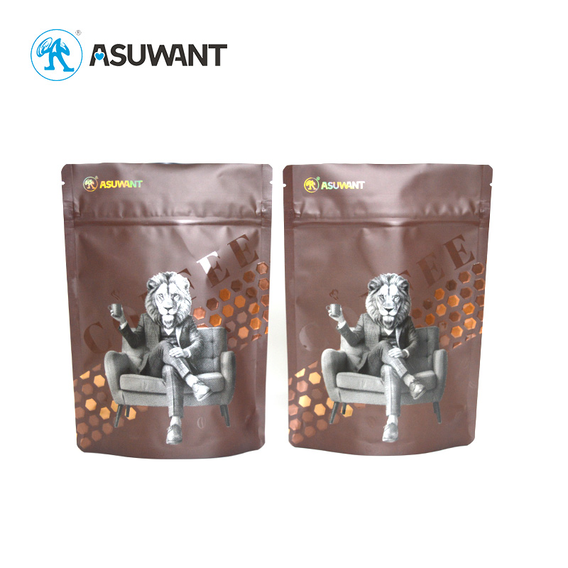 Hot Samping Digital Printing 3D Raised Embossed Spot UV Reverse Matte Texture Custom Stand Up Ziplock Coffee Bags