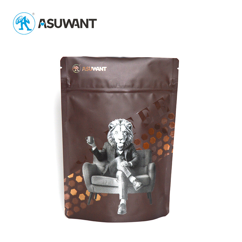 Hot Samping Digital Printing 3D Raised Embossed Spot UV Reverse Matte Texture Custom Stand Up Ziplock Coffee Bags