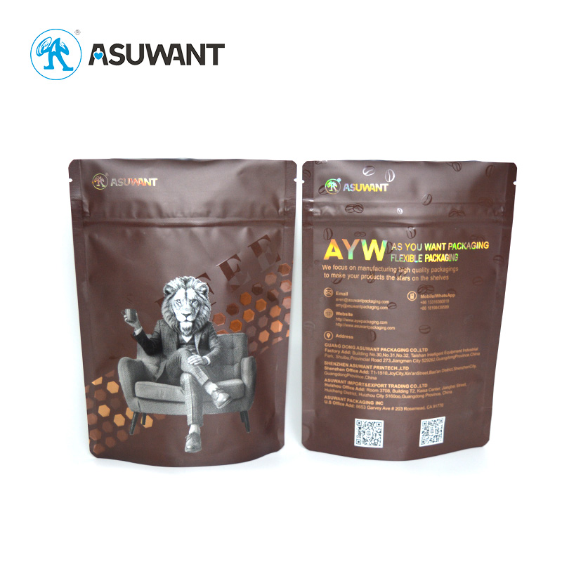 Hot Samping Digital Printing 3D Raised Embossed Spot UV Reverse Matte Texture Custom Stand Up Ziplock Coffee Bags