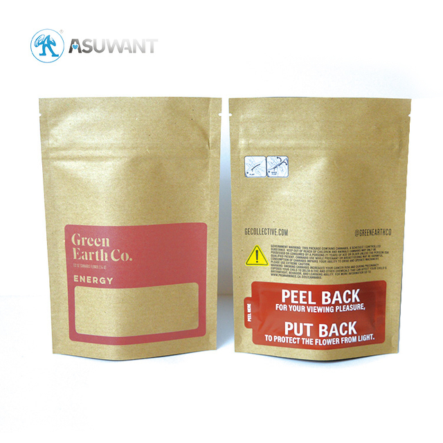 Biodegradable Recycled Customized Stand Up Pouches Dry Food Packaging Brown Kraft Paper Bags with Translucent Window