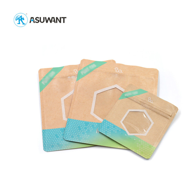 Recycled Compostable Tiny Small Sahcet Heat Sealable Brown Kraft Food Snack Zipper Paper Bags
