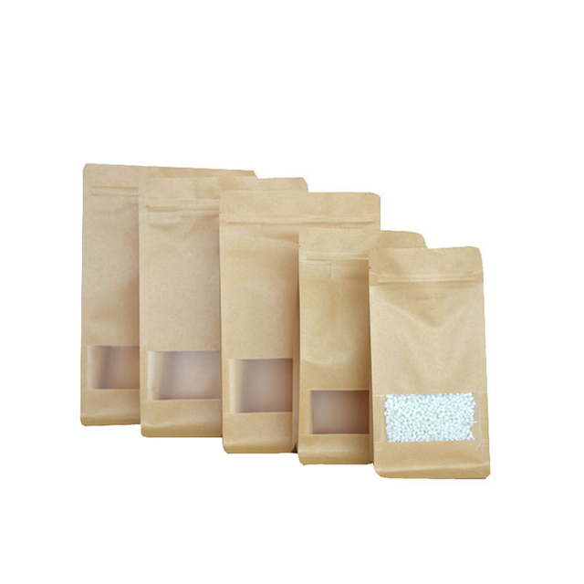  Biodegradable Flat Bottom Side Gusset Ziplock Brown Kraft Paper Food Packaging Edible Bag