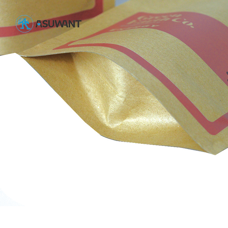 Biodegradable Recycled Customized Stand Up Pouches Dry Food Packaging Brown Kraft Paper Bags with Translucent Window