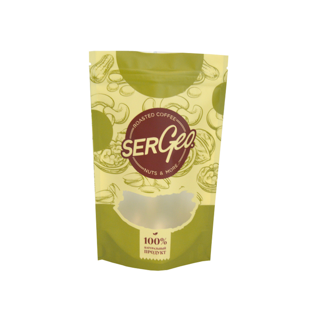 Compostable Sealable Matte Coffee Packaging BagsFood Stand Up Pouch with Window