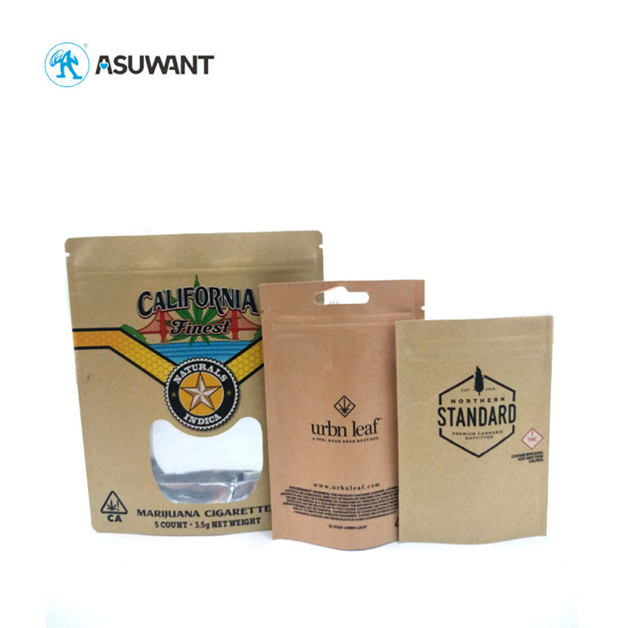 Stand Up Pouch Weed Packaging Brown Kraft Paper Ziplock Bag For Nuts Protein Powder Coffee Tea