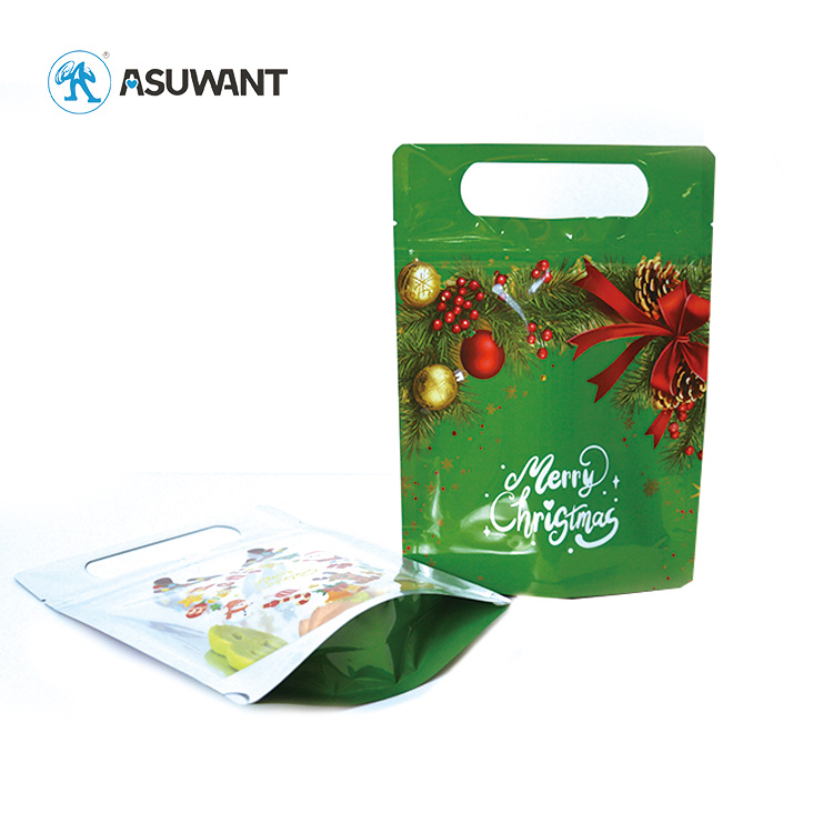 In Stock Merry Christmas Stand up Zipper Bags Aluminum Resealable Doypack Packing for Gifts Smell Proof