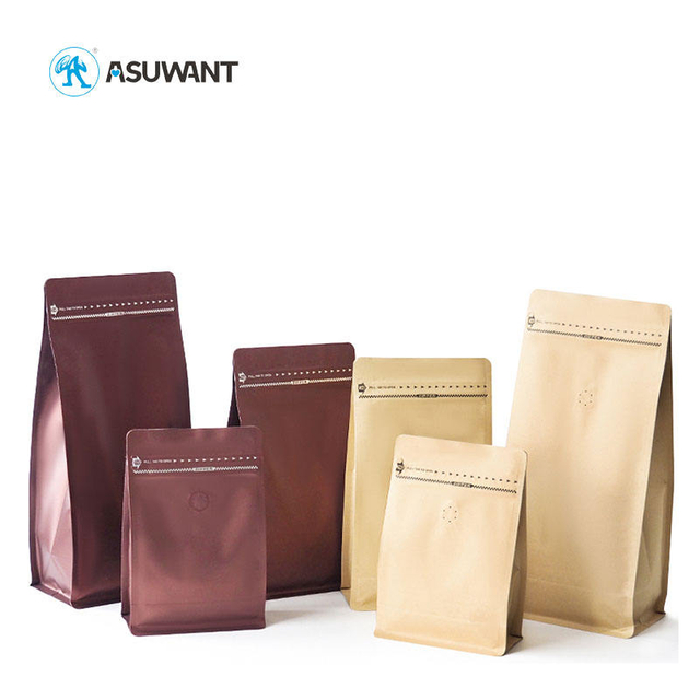 Falt Bottom Coffee Bean Tea Packaging Bag Side Gusset Ziplock With Valve