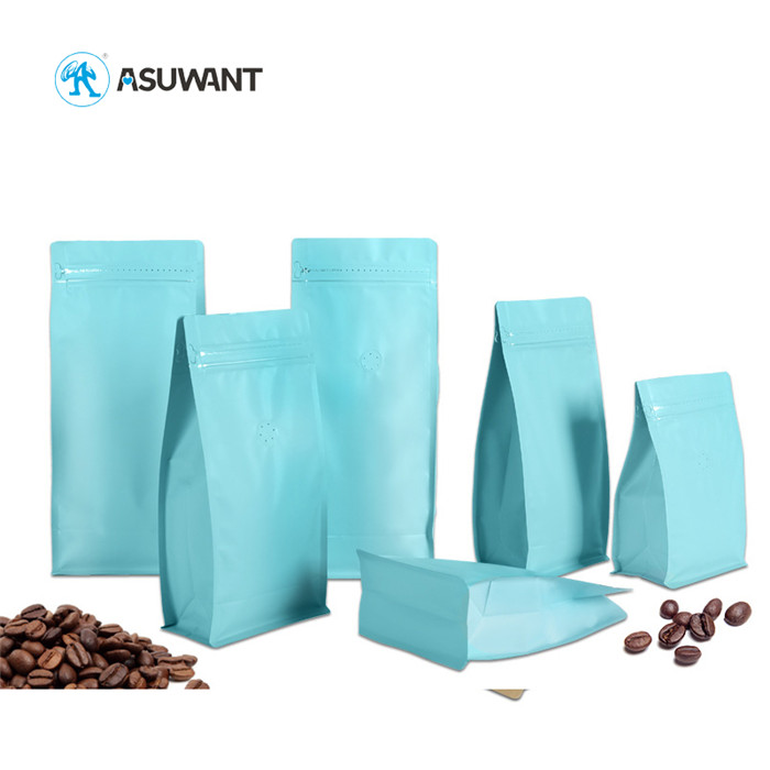 Eight Side Sealed 1kg 2kg Coffee Tea Bags Flat Bottom Aluminum Foil Bags With Ziplock Valve