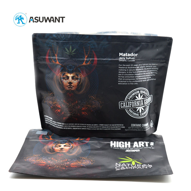 Matte Black 3.5G 7G 14G 28G Childproof Mylar Bags Ziplock Cannabis Weed Packaging