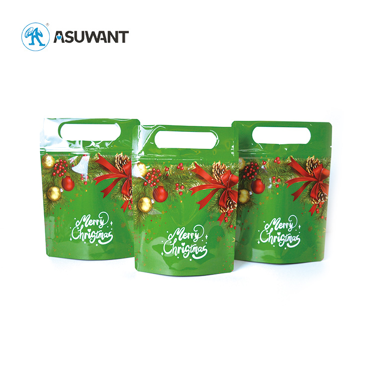 In Stock Merry Christmas Stand up Zipper Bags Aluminum Resealable Doypack Packing for Gifts Smell Proof