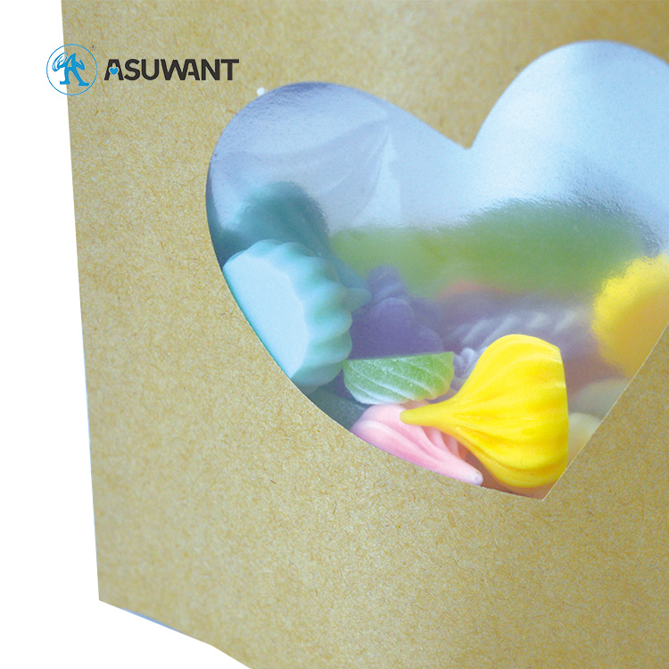 Biodegradable Laminated kraft Paper Bag Custom Zipper Top kraft Food Packaging Zip Stand Up pouch Bags With Window