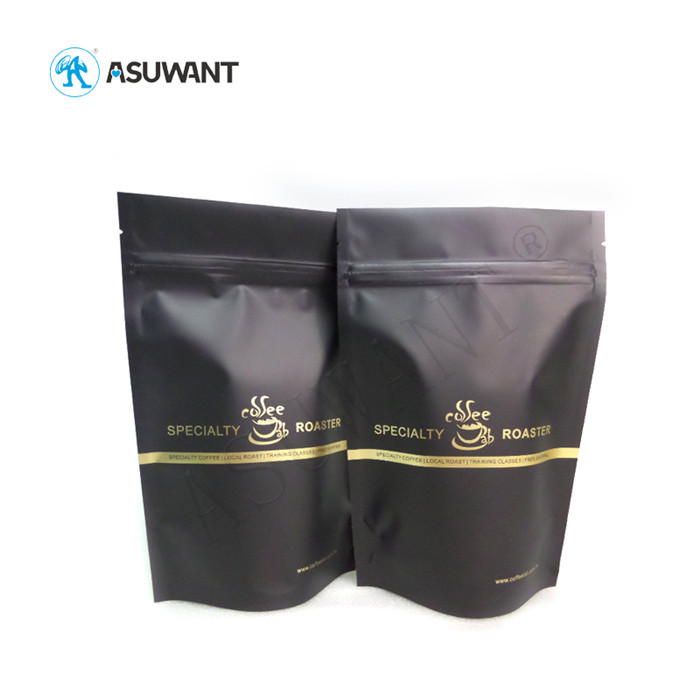 Stand Up Coffee Bean Bag With Valve Ziplock Laminated Mylar Plastic Packaging