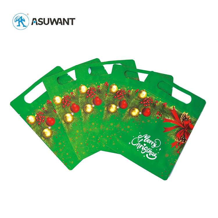 Candy Food Stand up Pouch with Custom Christmas Holiday Pattern Printing Mylar Bags for Dry Fruit Packaging Bag