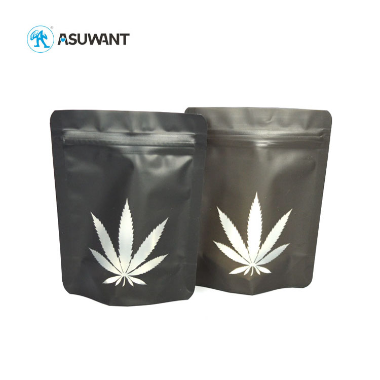 3.5g Mylar Smell Proof Tobacco Weed Black Matte Cannabis Bag Pouch Stand Up Zipper Top With Window