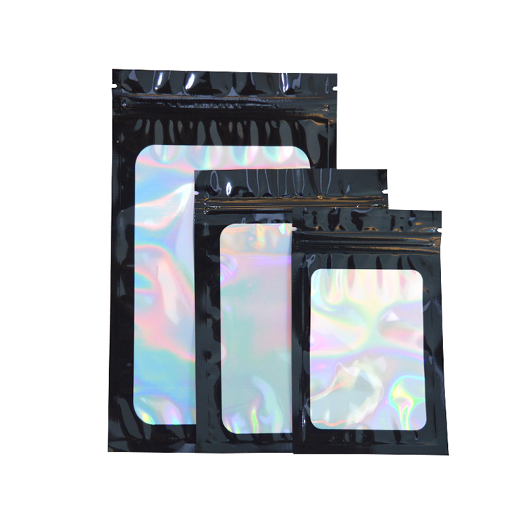 Resealable Ziplock Holographic Aluminium Rainbow Color Pouch Smell Proof Packaging Mylar Bags