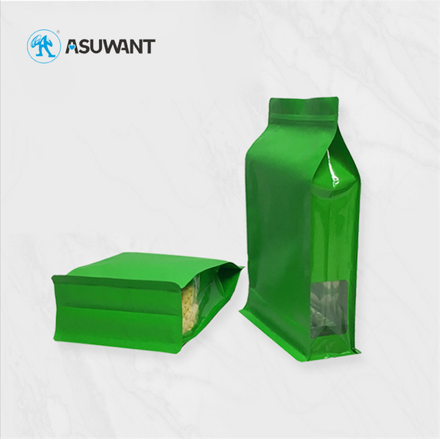  Green Colored Coffee Bags with Custom Printed Logo Flat Bottom Aluminum Inside Zipper Bags