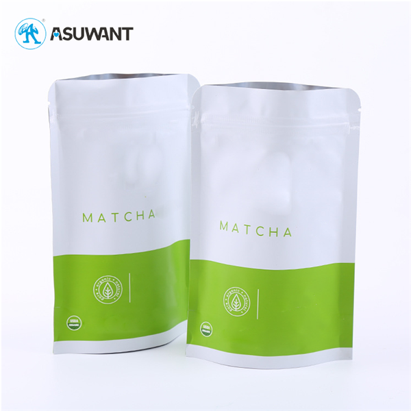 Smell Proof Matcha Green Tea White Stand Up Pouch Bag for Seeds Coffee Tea