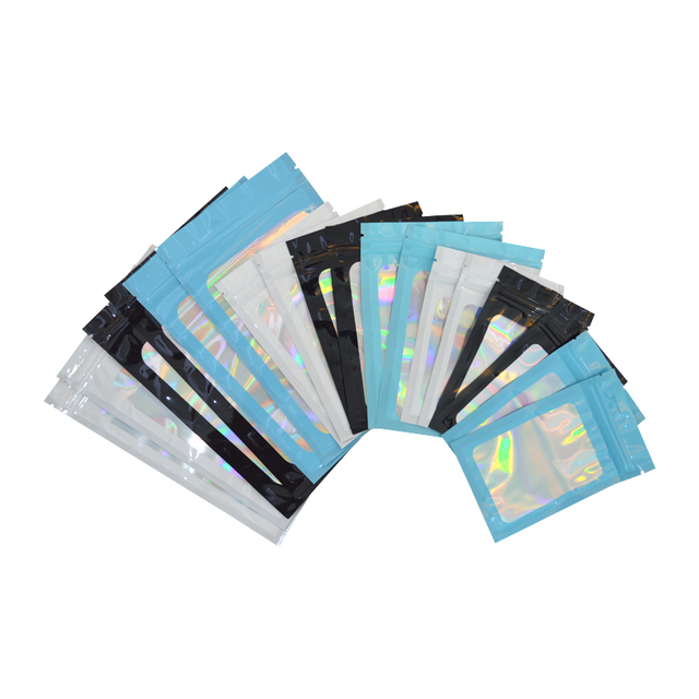 Mylar Pink Plastic Laser Holographic Packaging Hologrm Small Heat Sealable Zip Bags