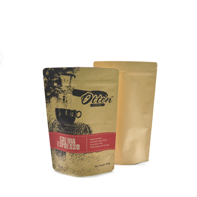 250g 500g Brown Kraft Paper Coffee Tea Zipper Packaging Bags With Valve