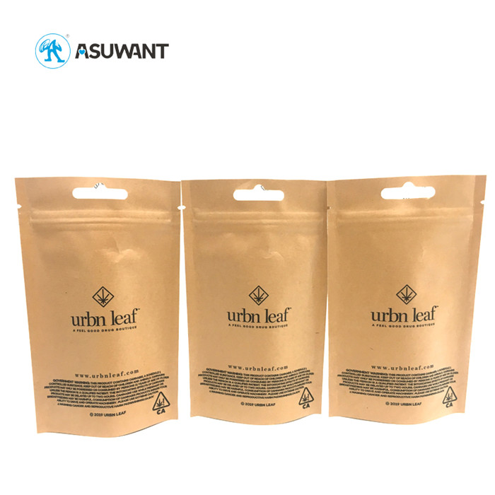 Brown Kraft Paper Snack Cannabis Spice Custom Stand Up Pouch Packaging Nuts Packaging Bag