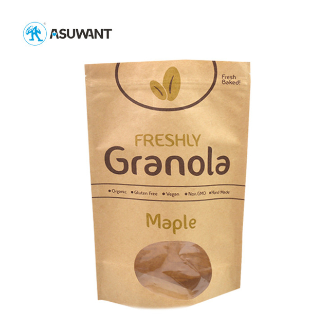 Eco Friendly Brown Paper Bag Kraft Nuts Beef Jerky Packaging Stand Up Pouch