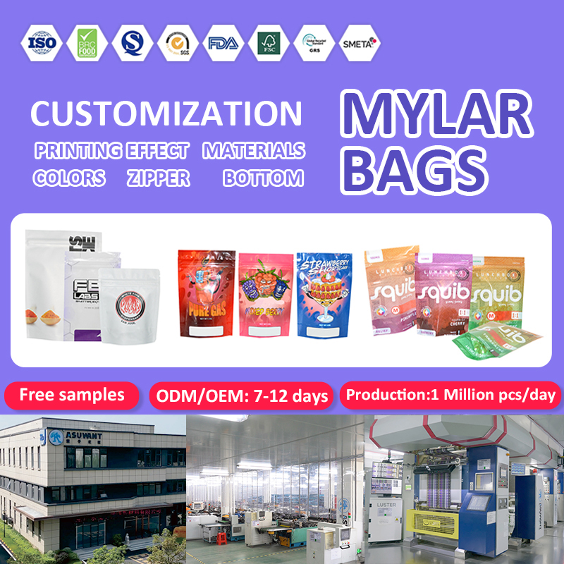 Custom Printed Stand Up Pouch 3.5g 7g Candy Child Proof Smell Ziplock Cookie Packaging Designer Mylar Bags