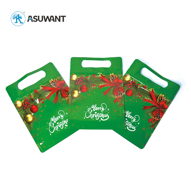 In Stock Merry Christmas Stand up Zipper Bags Aluminum Resealable Doypack Packing for Gifts Smell Proof