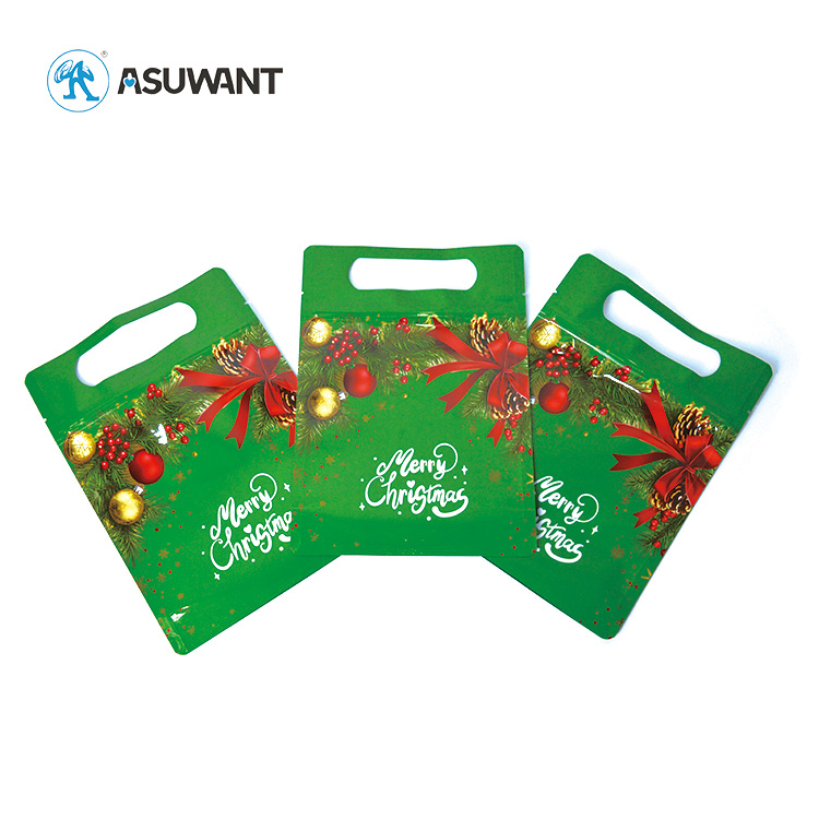 In Stock Merry Christmas Stand up Zipper Bags Aluminum Resealable Doypack Packing for Gifts Smell Proof