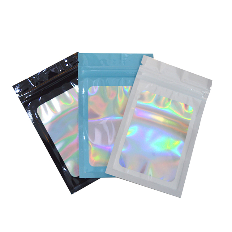 Resealable Ziplock Holographic Aluminium Rainbow Color Pouch Smell Proof Packaging Mylar Bags