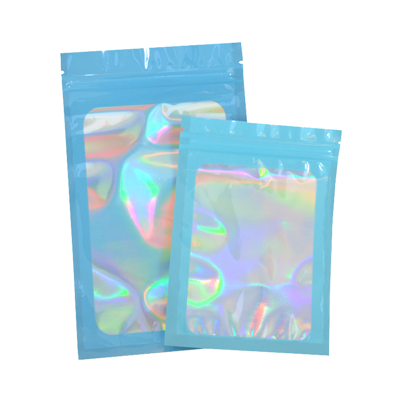 Custom Logo Smell Proof Resealable Black White Holographic Cosmetic Packaging Small Zip Lock Mylar bag