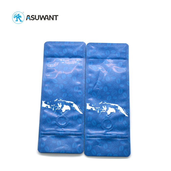 Matte Glossy UV Spot Blue Coffee Tea Bags Finished Side Gusset Foil Ziplock With Private Label