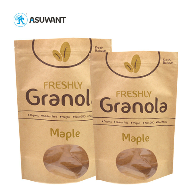 Eco Friendly Brown Paper Bag Kraft Nuts Beef Jerky Packaging Stand Up Pouch