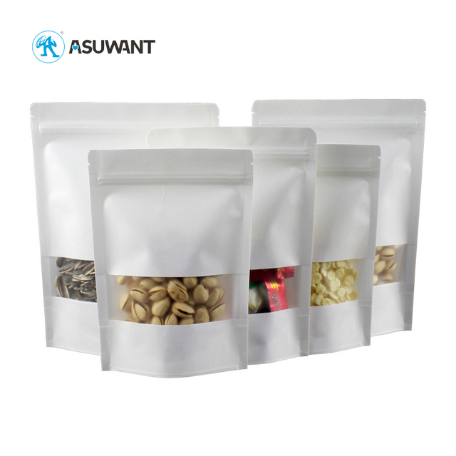 Eco Friendly Food Snack Kraft Blank White Paper Stand Up Bags Different Sizes Resealable