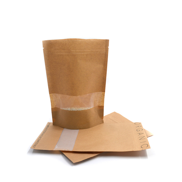 Stand Up Pouches Brown Kraft Paper Zip Lock Bag With Window for Food Packaging Bag
