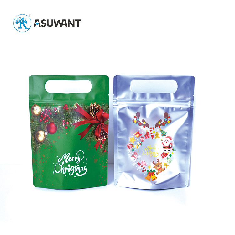 Candy Food Stand up Pouch with Custom Christmas Holiday Pattern Printing Mylar Bags for Dry Fruit Packaging Bag