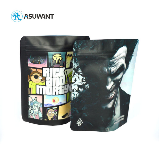 Custom Printed 3.5g Baggies Matte Black 8th Weed Bags Aluminum Foil Zip Lock Doypack