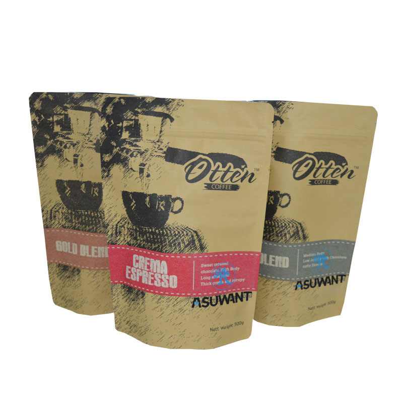 250g 500g Brown Kraft Paper Coffee Tea Zipper Packaging Bags With Valve