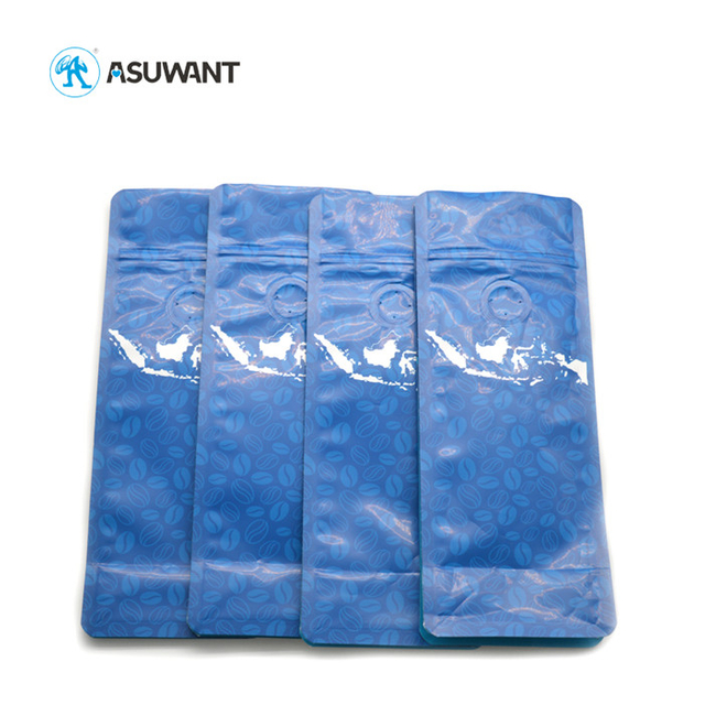 Matte Glossy UV Spot Blue Coffee Tea Bags Finished Side Gusset Foil Ziplock With Private Label