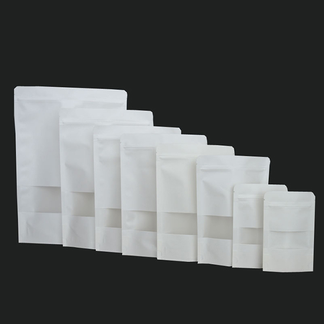 Recycled White Kraft Paper Bags Tea Food Packaging Stand Up Paper Ziplock Bag