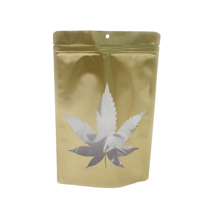 Stand Up Pouch Smell Proof Golden Aluminum Foil Plastic ZIpper Bag Weed Packaging