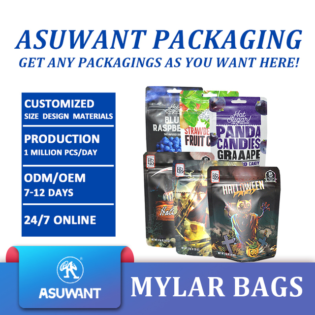 Custom Mylar Baggies 3.5 Printed Design Stand Up Pouch Resealable Zip Lock Small Packaging Bags for Food Storage