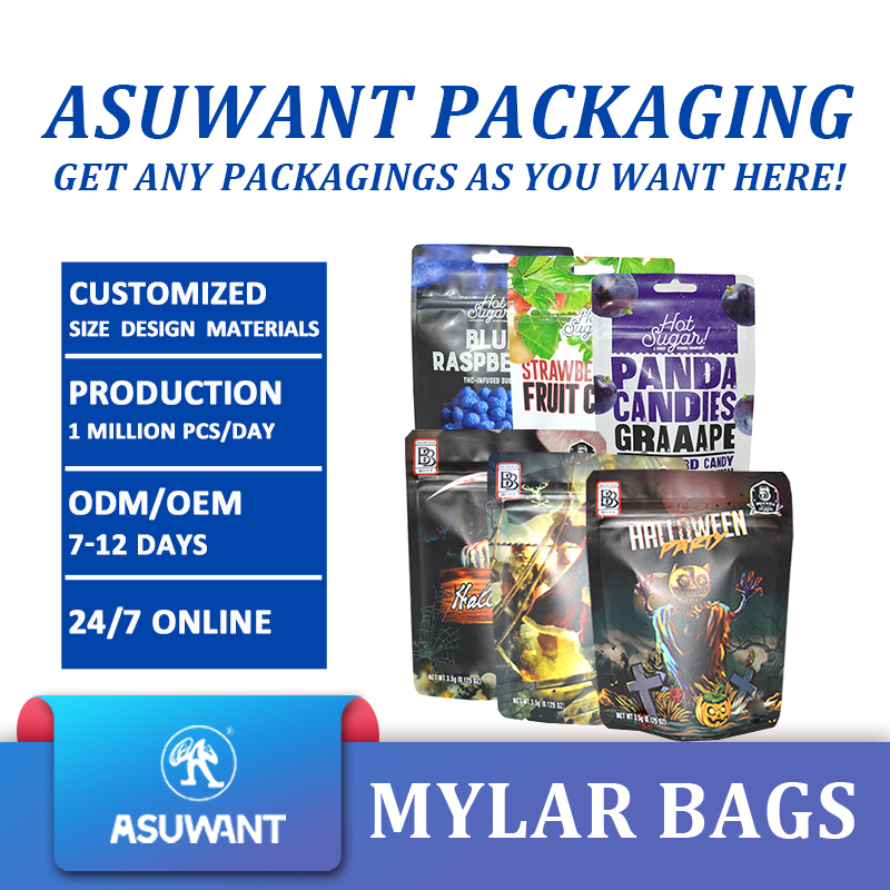 Custom Mylar Baggies 3.5 Printed Design Stand Up Pouch Resealable Zip Lock Small Packaging Bags for Food Storage
