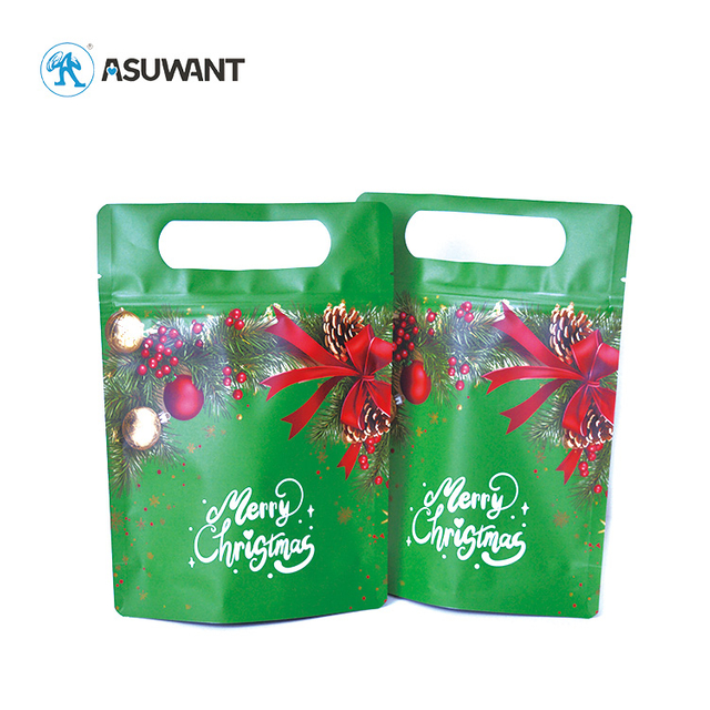 Food Grade Plastic Zip Lock Pouches Stand Up Zipper Christmas Gift Cookie Bag Pouch for Candy