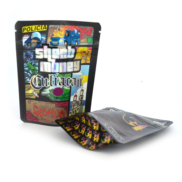 Custom Weed Cannabis Packaging Holographic Laser Hologram Cannaburst Plastic Zipper Stand Up Pouch