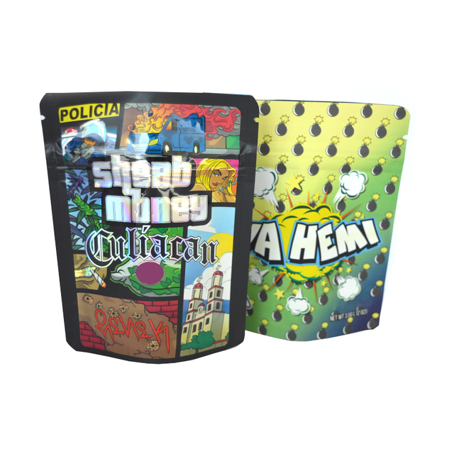 Custom Weed Cannabis Packaging Holographic Laser Hologram Cannaburst Plastic Zipper Stand Up Pouch