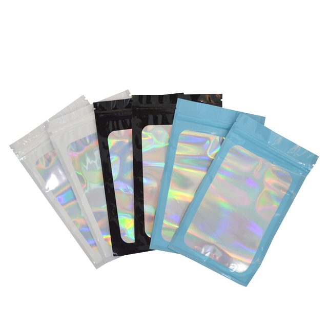 Mylar Pink Plastic Laser Holographic Packaging Hologrm Small Heat Sealable Zip Bags