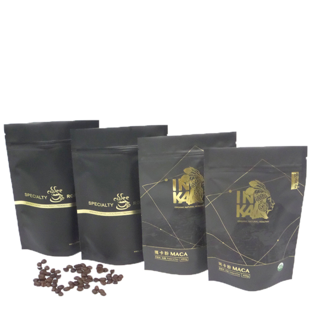 With Logo Print Metallic Metalized Black Stand Up Pouch Printing Tea Packaging Coffee Bags Custom Printed