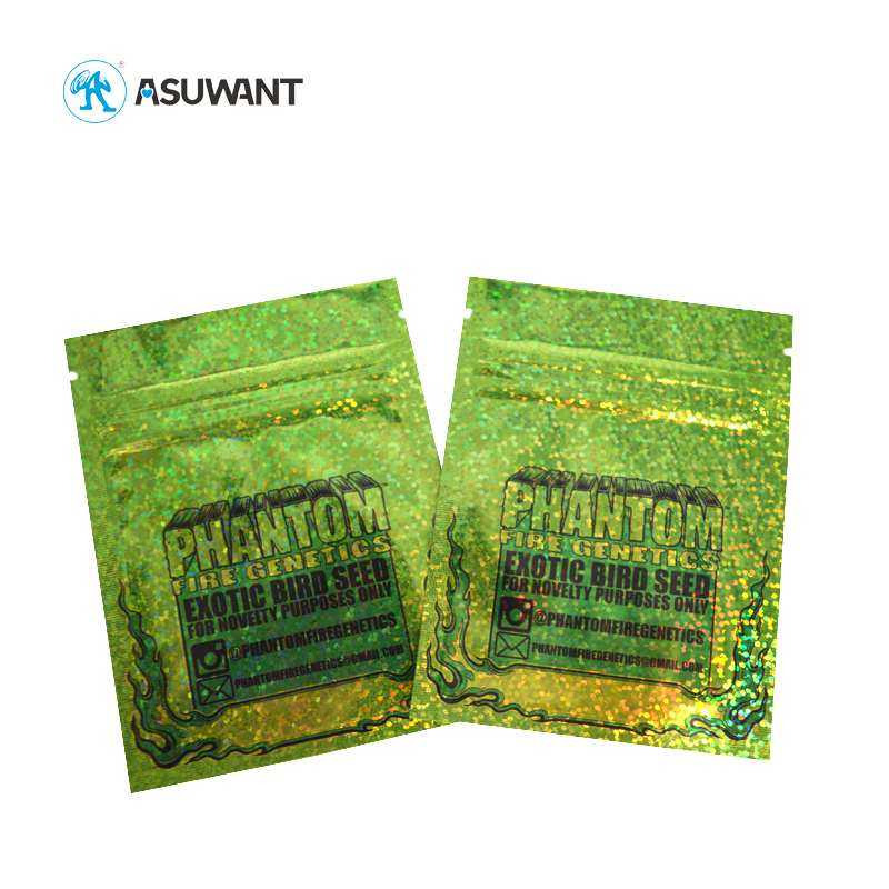 Reselable Small Three Side Seal Holographic Custom Smell Proof Grams 3.5 Mylar Bags