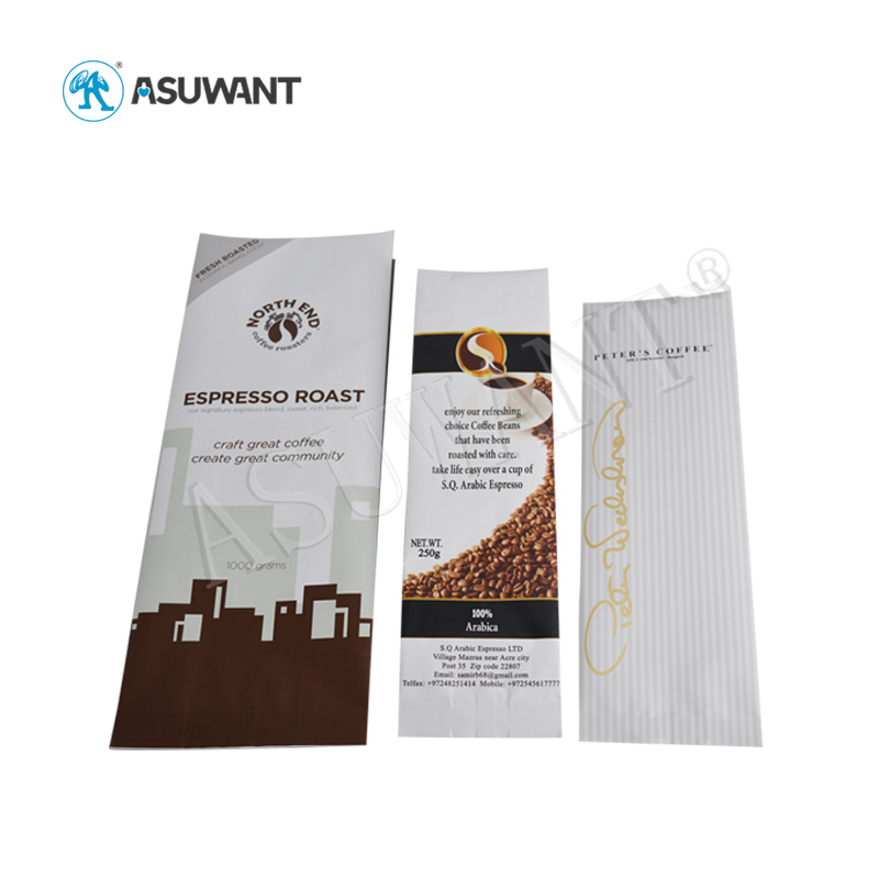 One Way Valve Side Gusset Coffee Bean Packaging Pouch Bag With Tin Tie