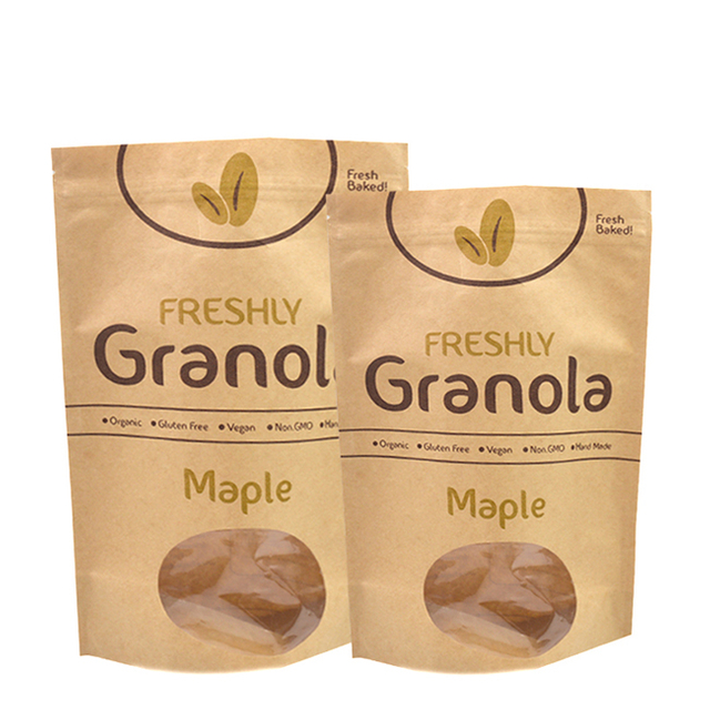  Eco Recyclable Resealable Nuts Package Smell Proof Compostable Kraft Paper Bag with Clear Window